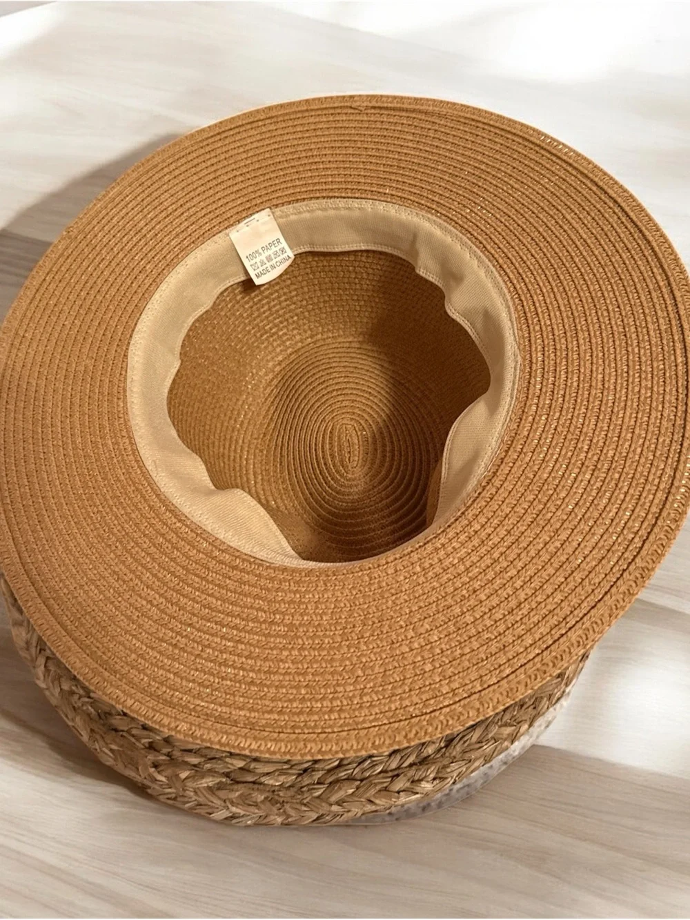 Wide Brim Straw Fedora Hat - Camel